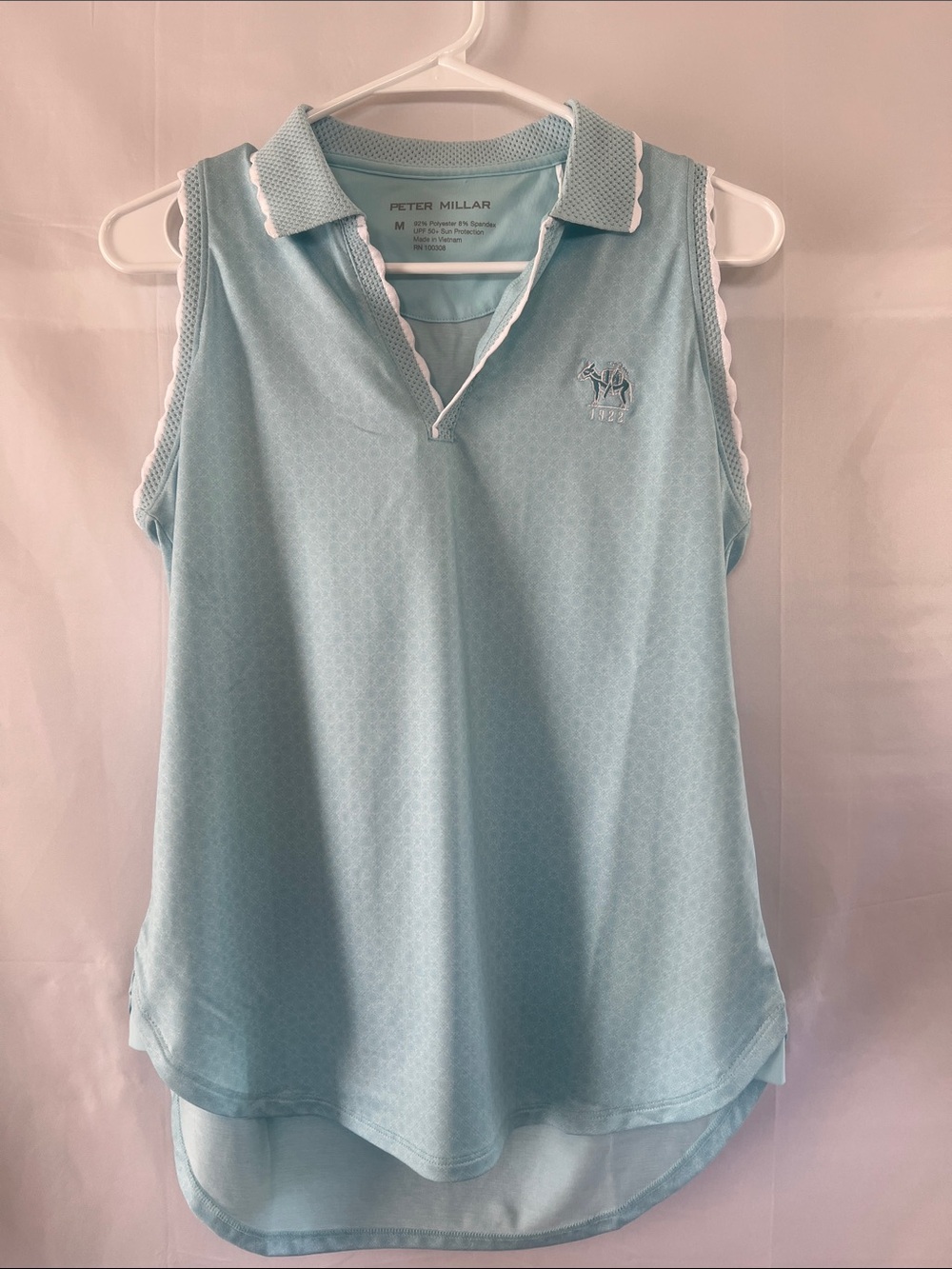 Peter Millar Women's Sleeveless Polo Tank - Aqua with White Trim, size M, NWT